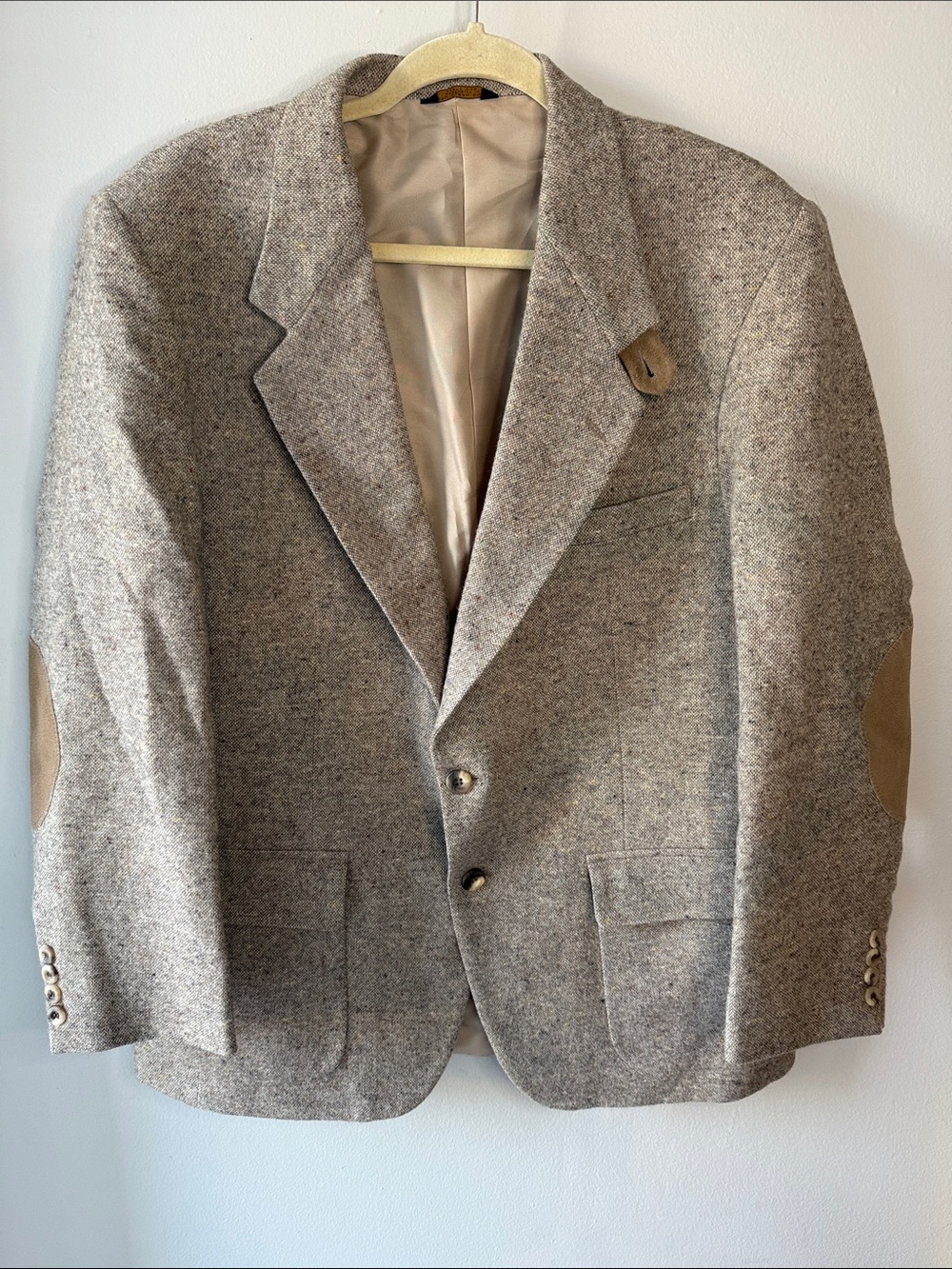 Vintage Tweed Wool Sport Coat with Leather Elbow Patches.